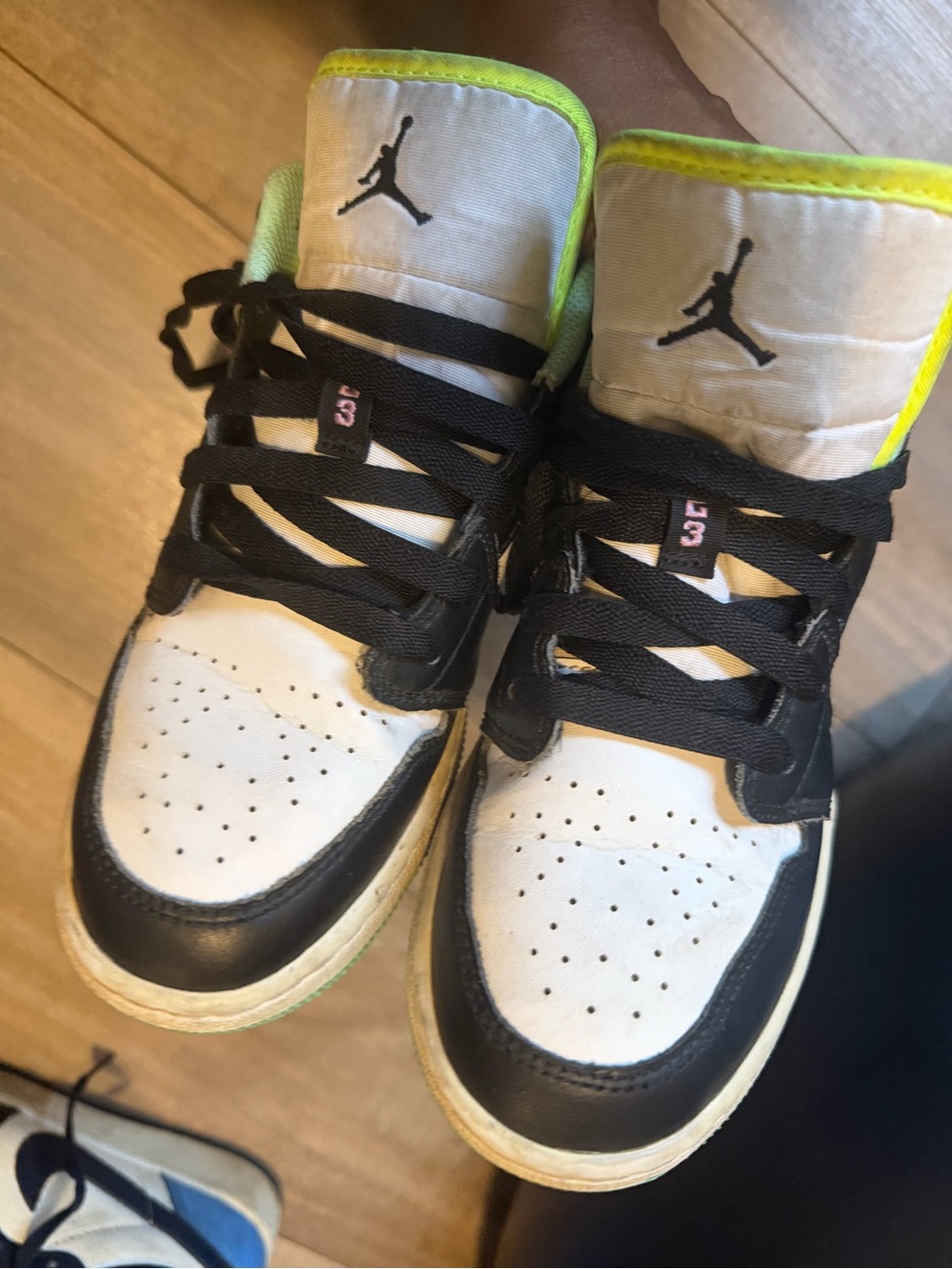 Nike Kids High-Top Sneakers in White, Black and Neon Yellow